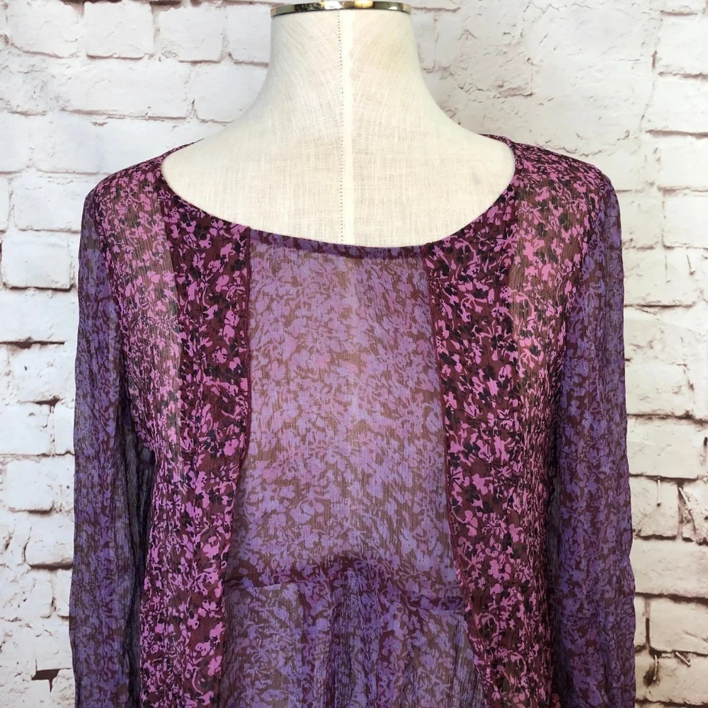 CAbi‎ #823 Sonnet Silk Boho Sheer Floral Print Top - Picture 2 of 8